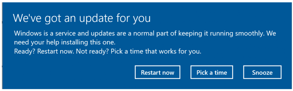 You have three options when choosing to install the Windows 1903 update,.