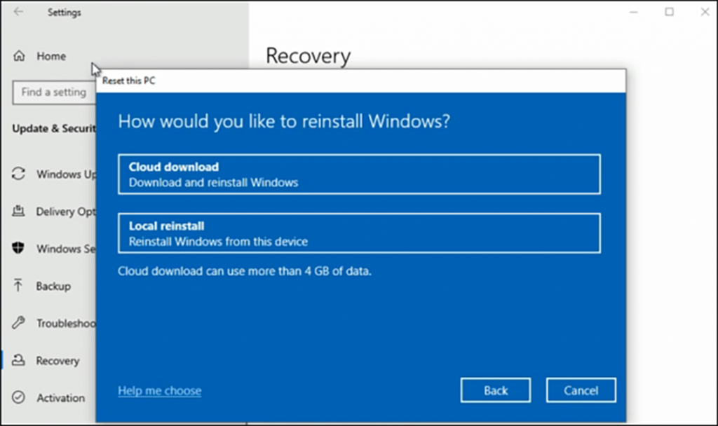 The Windows 10 cloud restore feature is similar to that of Apple's and not too difficult to navigate.