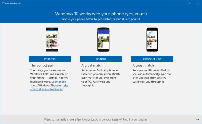 You can pair your phone to Windows 10, whether it's an iPhone or an android. You can also pair your iPad!