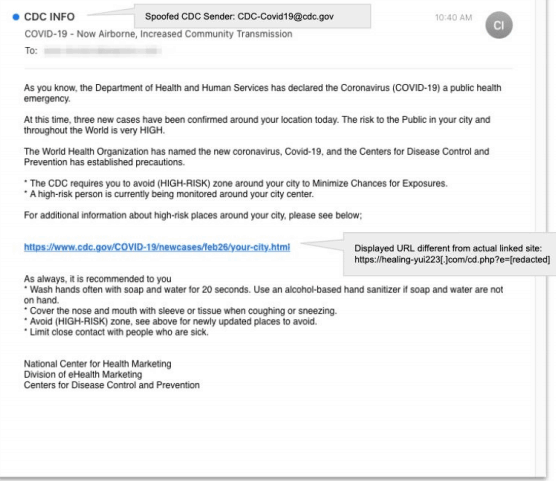 Here is an example of a phishing email from the CDC that you should not click on.