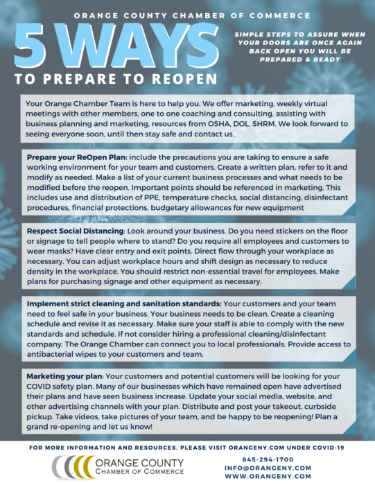 Orange County sent this flyer out to businesses planning to re-open post-COVID and it has some excellent tips that businesses here could follow.